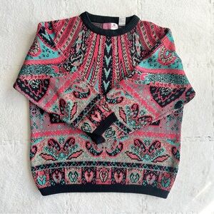 Vintage Sheridan Square woman multicolored patterned knit sweater, size 42(22 W)